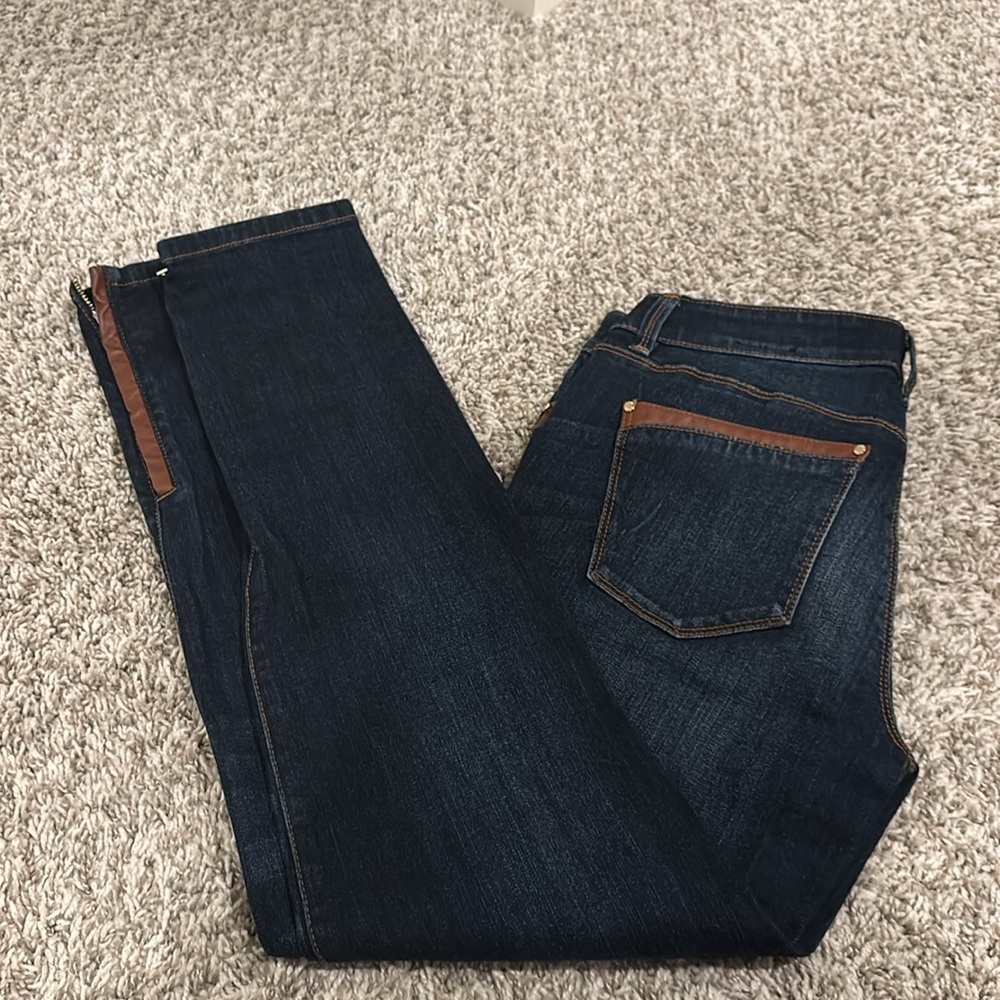 White House Black Market Dark Blue Skinny Jeans with Brown Accents